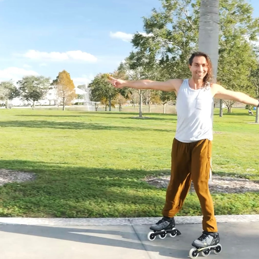 Buddha Pants on Rollerblades