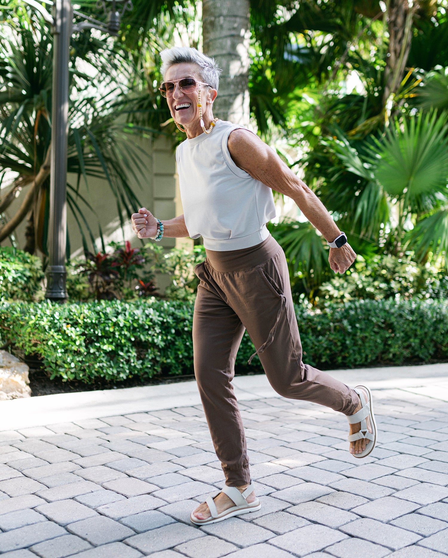 Stretchy athletic pants designed for movement and style#color_walnut
