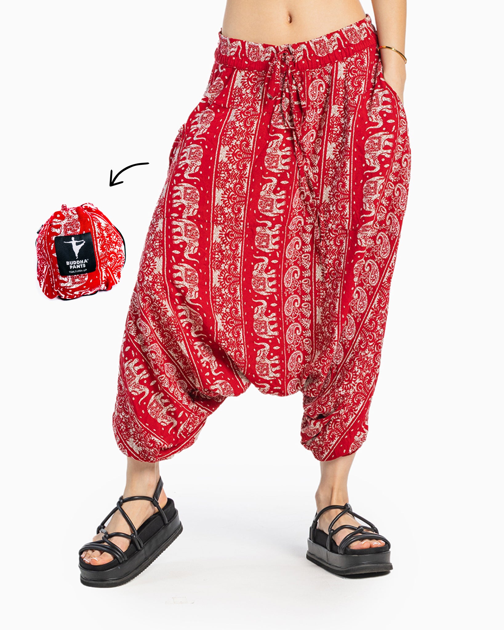 red lotus pattern harem pants #color_red lotus