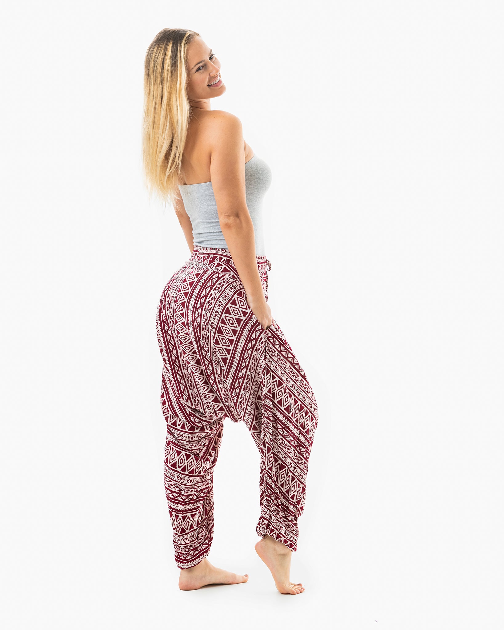 plus size harem pants #color_red triangle tribal