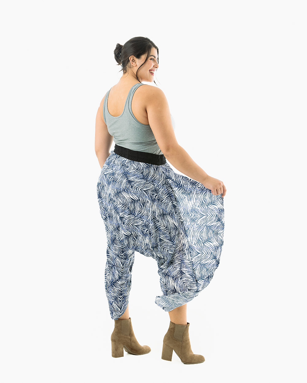 Harem Pants open on side#color_blue zebra