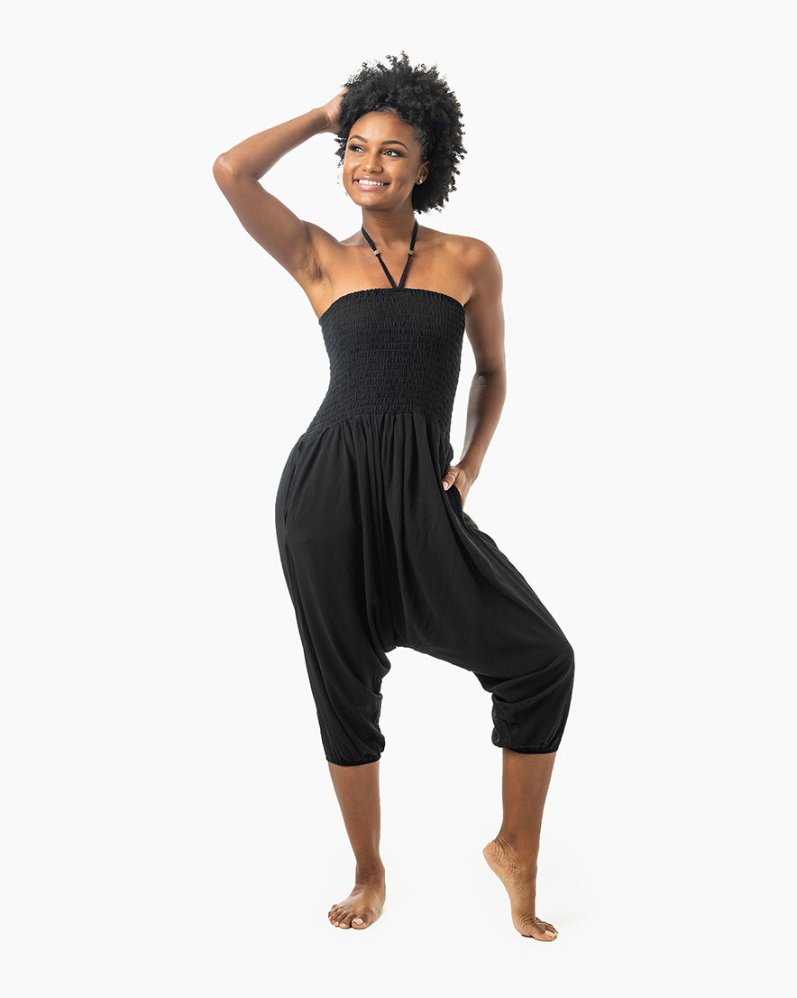 Black model in romper