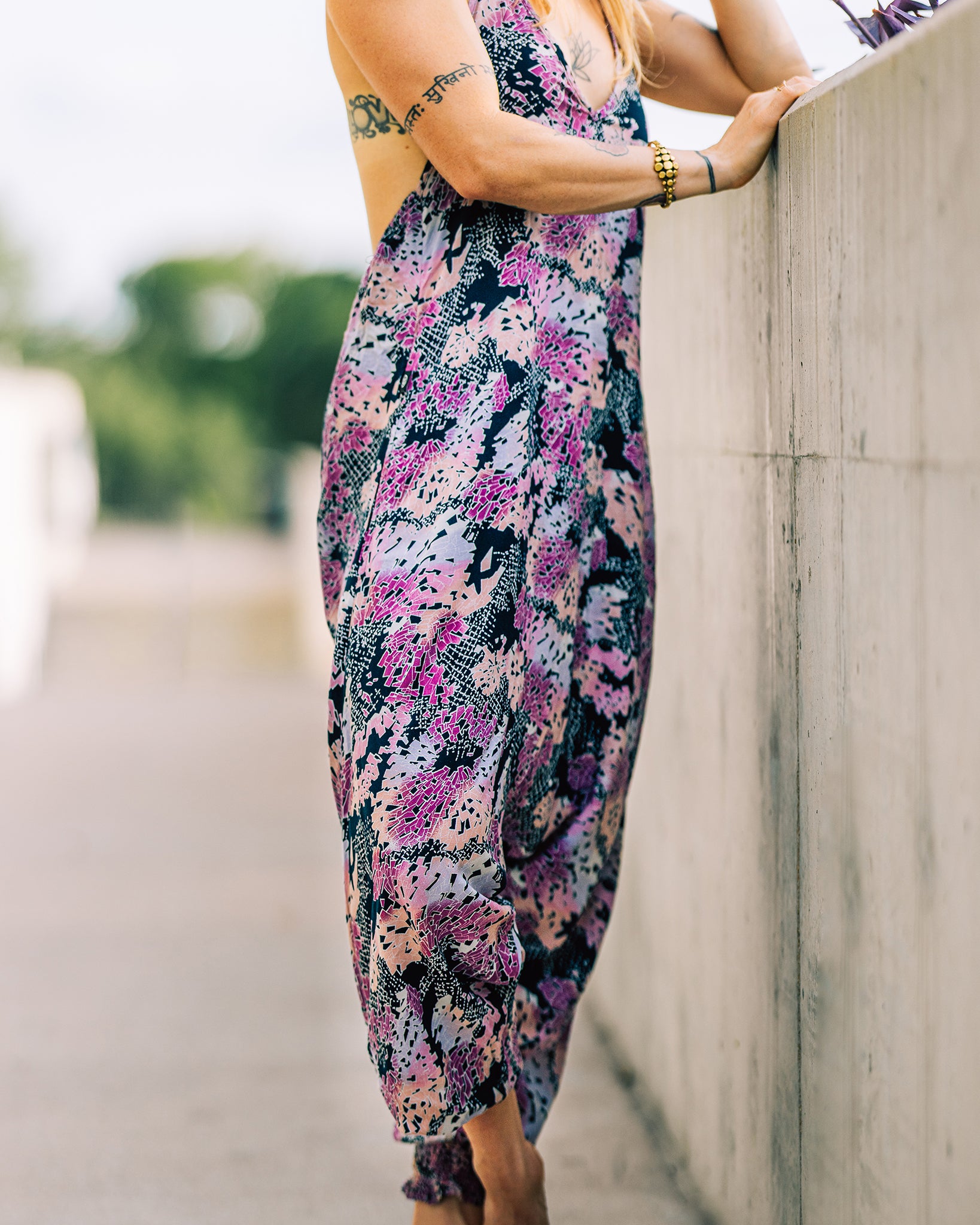 close up rainbow print jumpsuit #color_digital rainbow