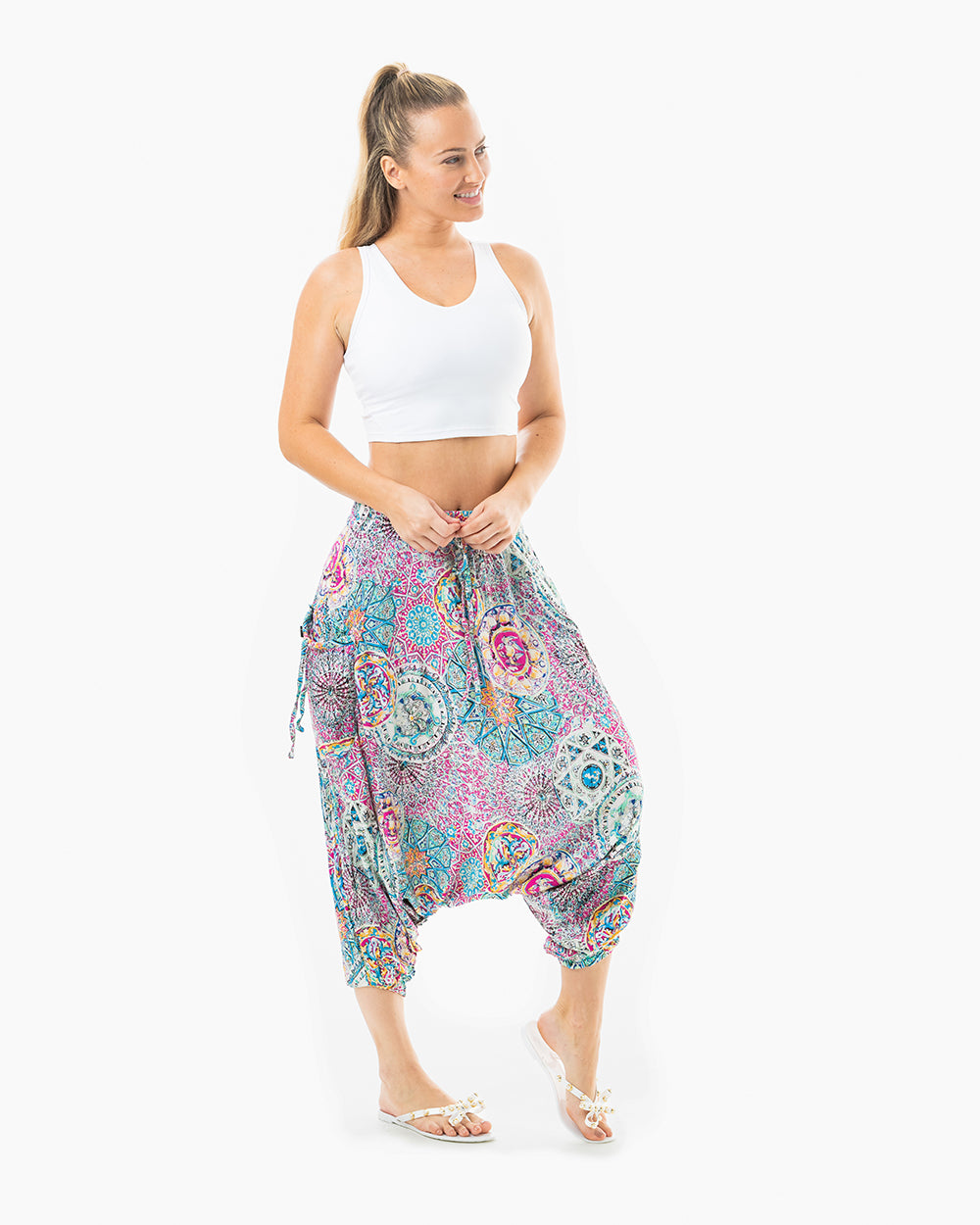 studio photo of purple pants with white top #color_purple galactic