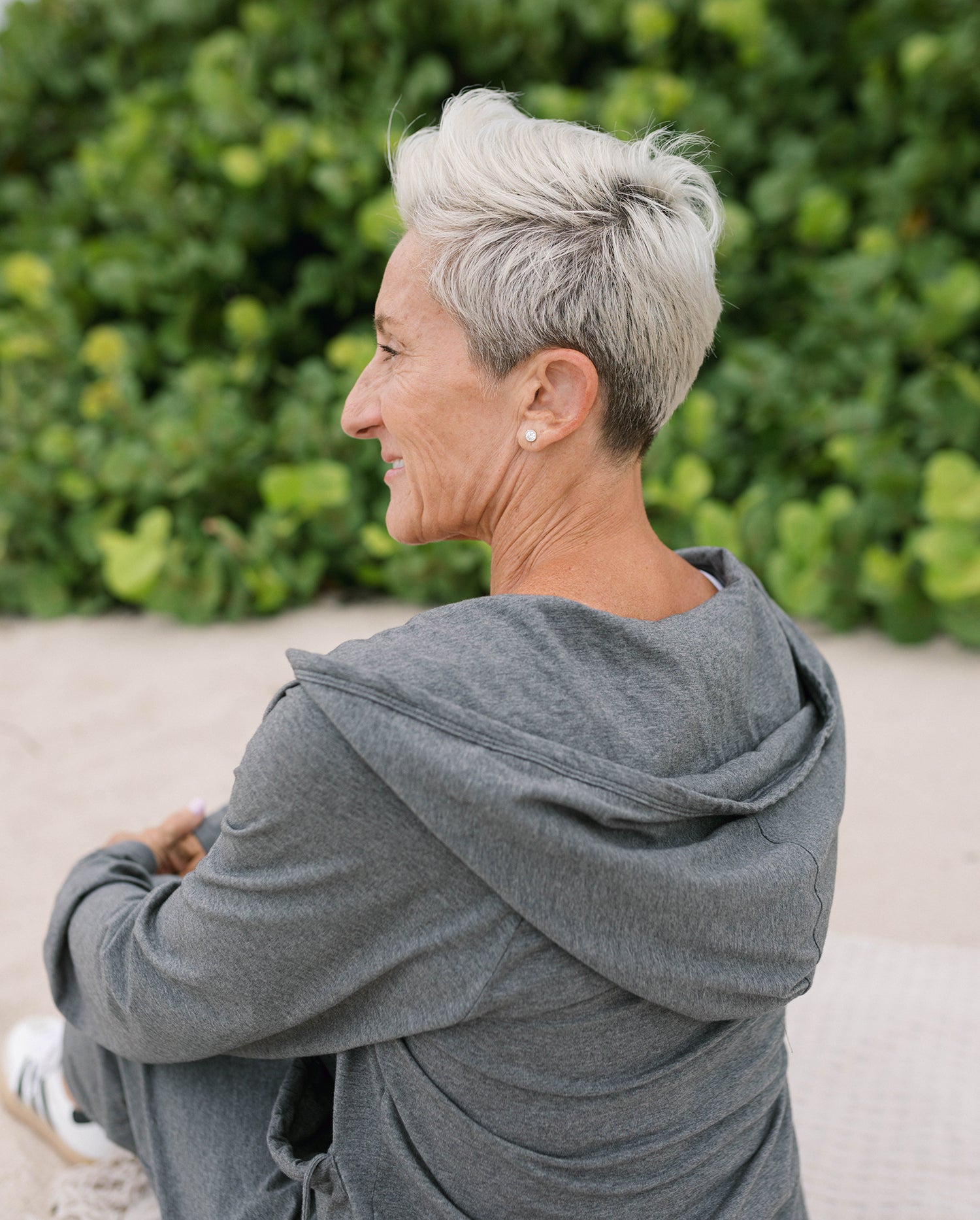 Lounge outfit featuring yoga pants and big hood hoodie #color_grey