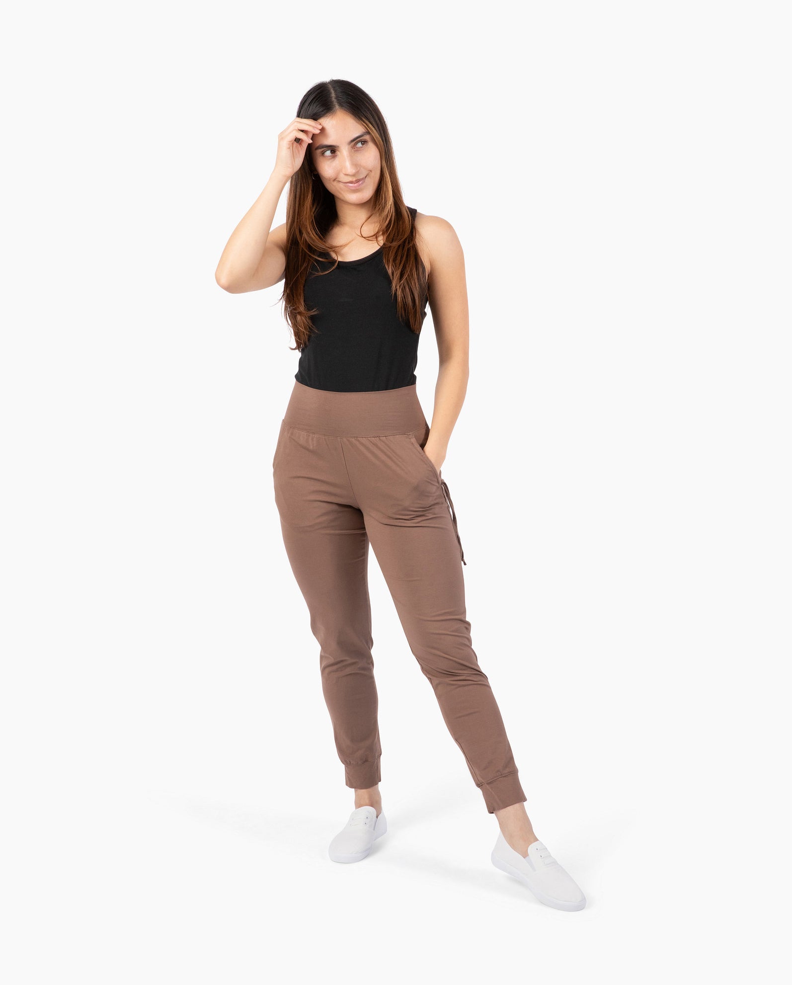 Moisture-wicking yoga leggings for hot yoga class#color_walnut