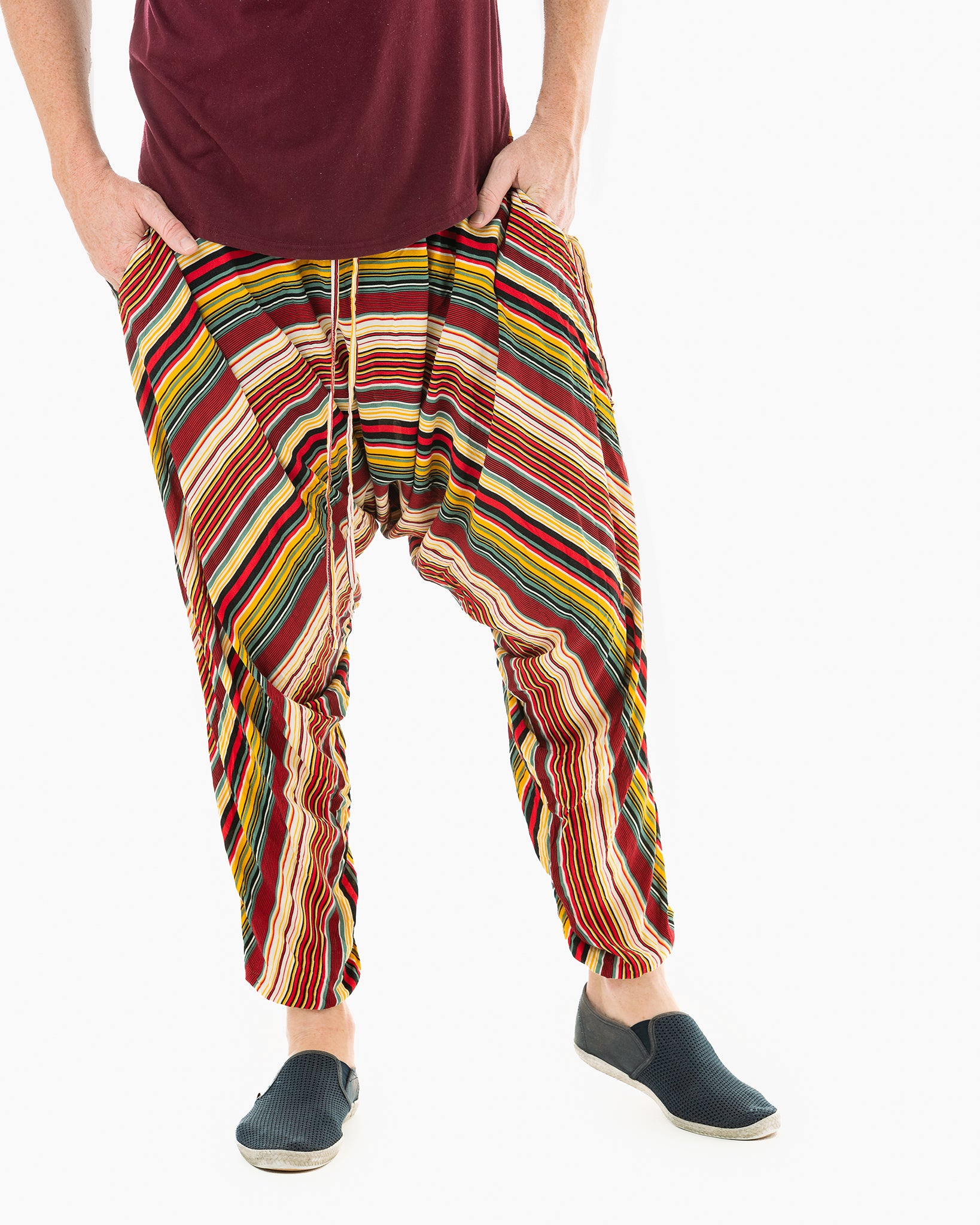 mens harem pants#color_red stripes