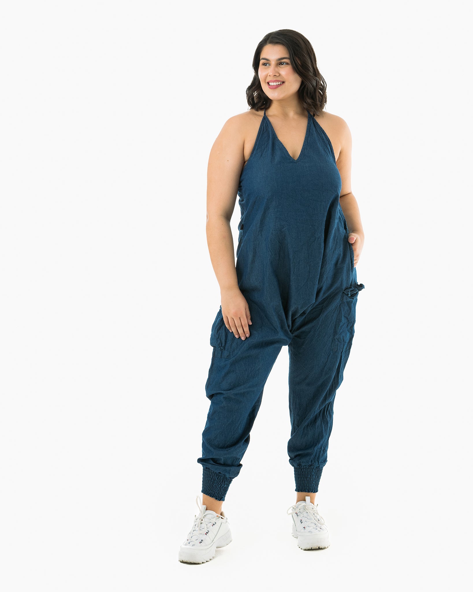 Premium Jean Jumpsuit Romper w/ Cargo Pockets   Buddha Pants